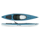 Top and side view of the Prima kayak in blue and white by Hurricane Kayaks, featuring comfort grip handles, a removable seat in the seating area, storage sections, and brand markings on the side.