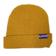 The Captuer Headwear 4CRS Super Slouch Beanie in mustard yellow features a folded brim and a rectangular patch with "4CRS" in blue, red, and white—a stylish pick for your next trip to the paddle shop.