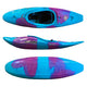 A pair of blue and purple Pyranha Firecracker kayaks, perfect for paddling. These Pyranha Firecracker kayaks are built for adventurous watersports enthusiasts.