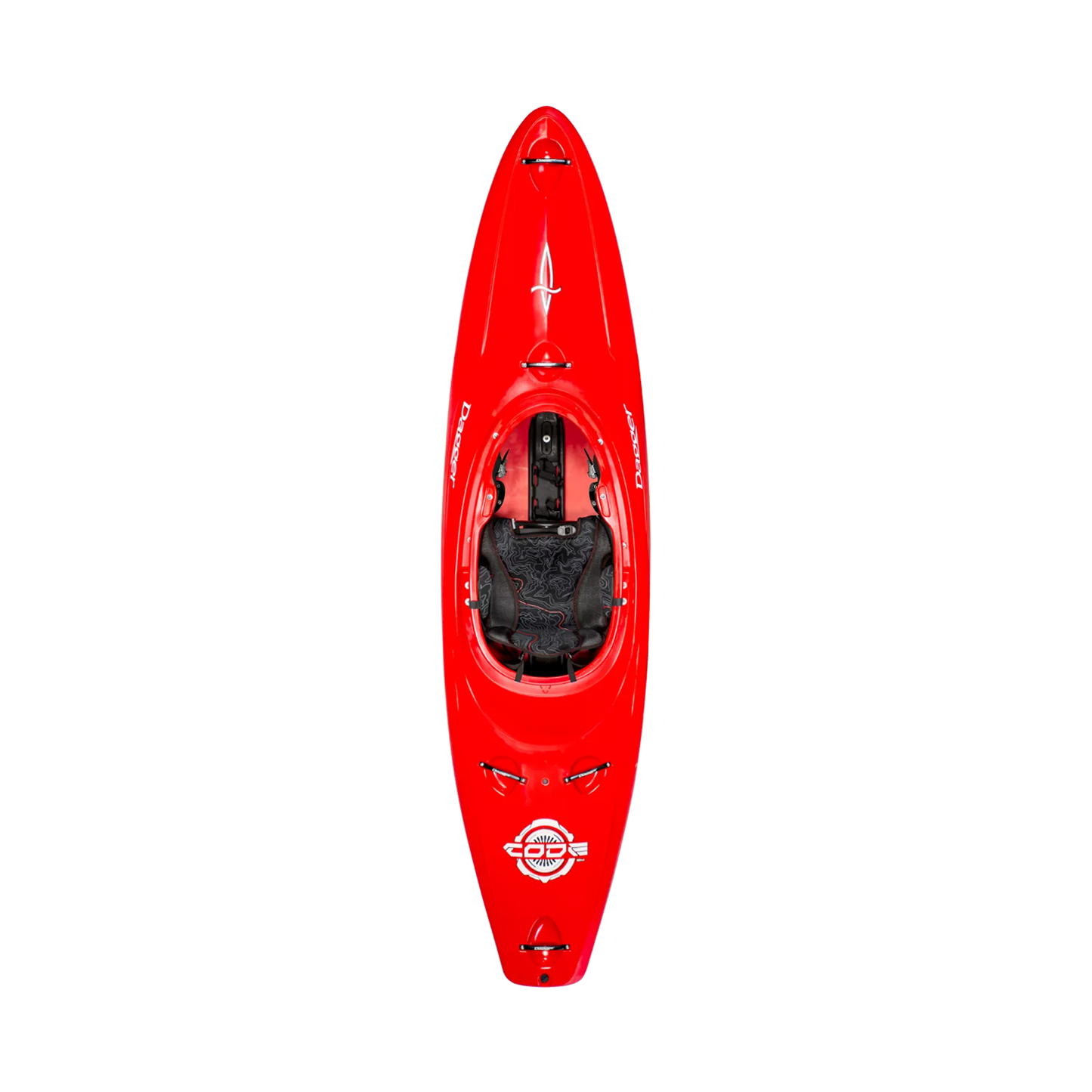The Red Dagger Code creek whitewater kayak with new thigh brace system.