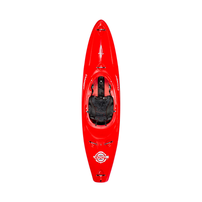 The Red Dagger Code creek whitewater kayak with new thigh brace system.