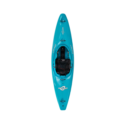 Turquoise Dagger Rewind whitewater river play kayak with new thigh brace system.
