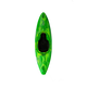 A green Dagger Rewind XS whitewater kayak on a black background with a distorted reflection.