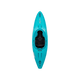 A Dagger Rewind XS whitewater kayak with its paddles laid out horizontally on a black background.