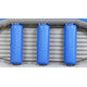Close-up of the Rio Craft Raft Thwart for Colorado Rafts, with three blue thwarts positioned on the gray ribbed interior floor.