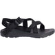 The image shows a black Chaco ZCloud - Men's sandal with adjustable straps, a textured footbed, and a rubber sole in side profile—ideal for comfortable hiking.