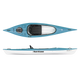 Top and side view of a blue and white Santee 116 kayak by Hurricane Kayaks, equipped with a seat and paddle holder, perfect for those seeking a lightweight recreational vessel.