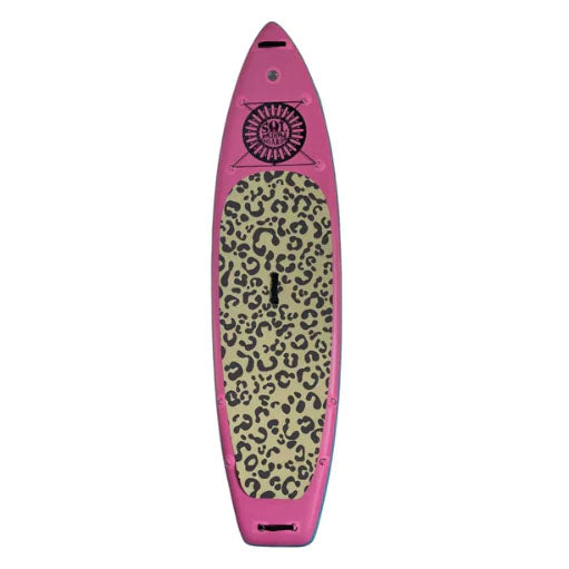 SOL Stand Up Paddle Board made with pink PVC and cheeta print foam pad