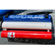 The Raft Ladder by Rapid Rung has three connected cylindrical holders: blue labeled "RAPID RUNG," white middle, and red bottom marked "PULL" with an arrow. It's ideal for versatile use, inspired by the design efficiency of a self-retracting swim ladder.
