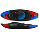 Top and side view of Pyranha’s The Wizard kayak with bold black, blue, and red graphics. Features the Pyranha logo and padded cockpit seat—ideal for downriver playboat adventures on both rivers and ocean waves.
