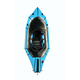 Top view of the Alpacka Gnarwhal with Whitewater Deck, a blue inflatable packraft featuring a seat and a front zippered compartment.