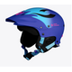 The Sweet Protection Rocker Helmet is a blue and purple whitewater helmet with a visor, black interior padding, and an adjustable chin strap.