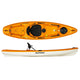 An orange and white Hurricane Skimmer 106 kayak with a seat and a paddle offers excellent tracking and stability.