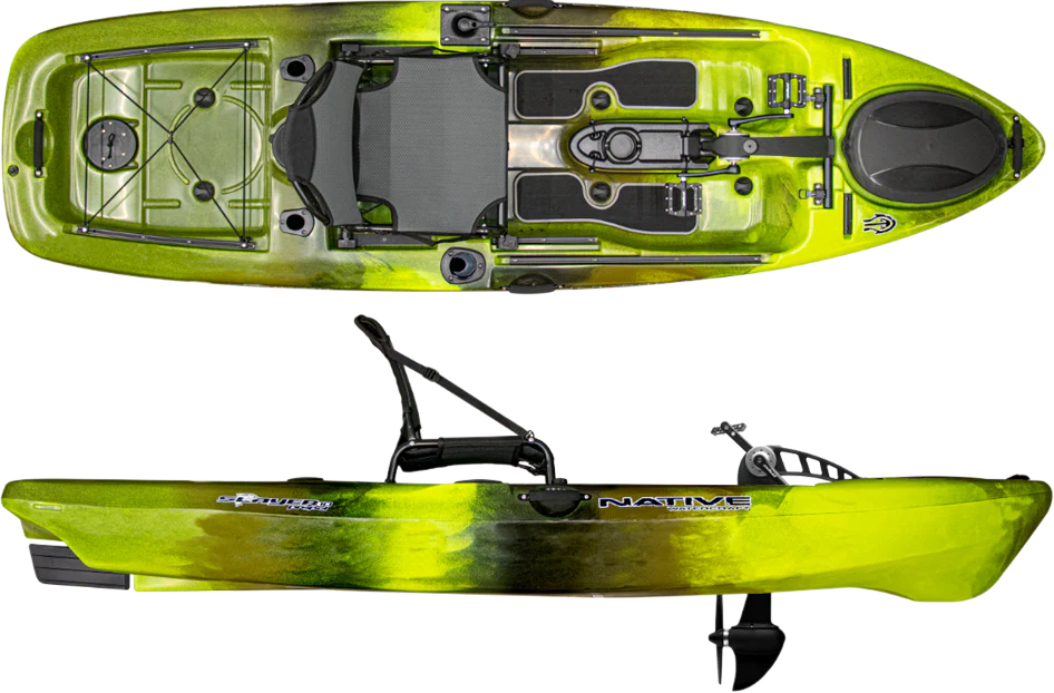 The Native Watercraft Slayer Propel 10 is a versatile pedal drive fishing kayak with forward and reverse capabilities.
