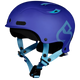 The Sweet Protection Wanderer II Helmet in blue features light blue adjustable straps, abstract side patterns, and a durable ABS shell, displayed against a plain background.