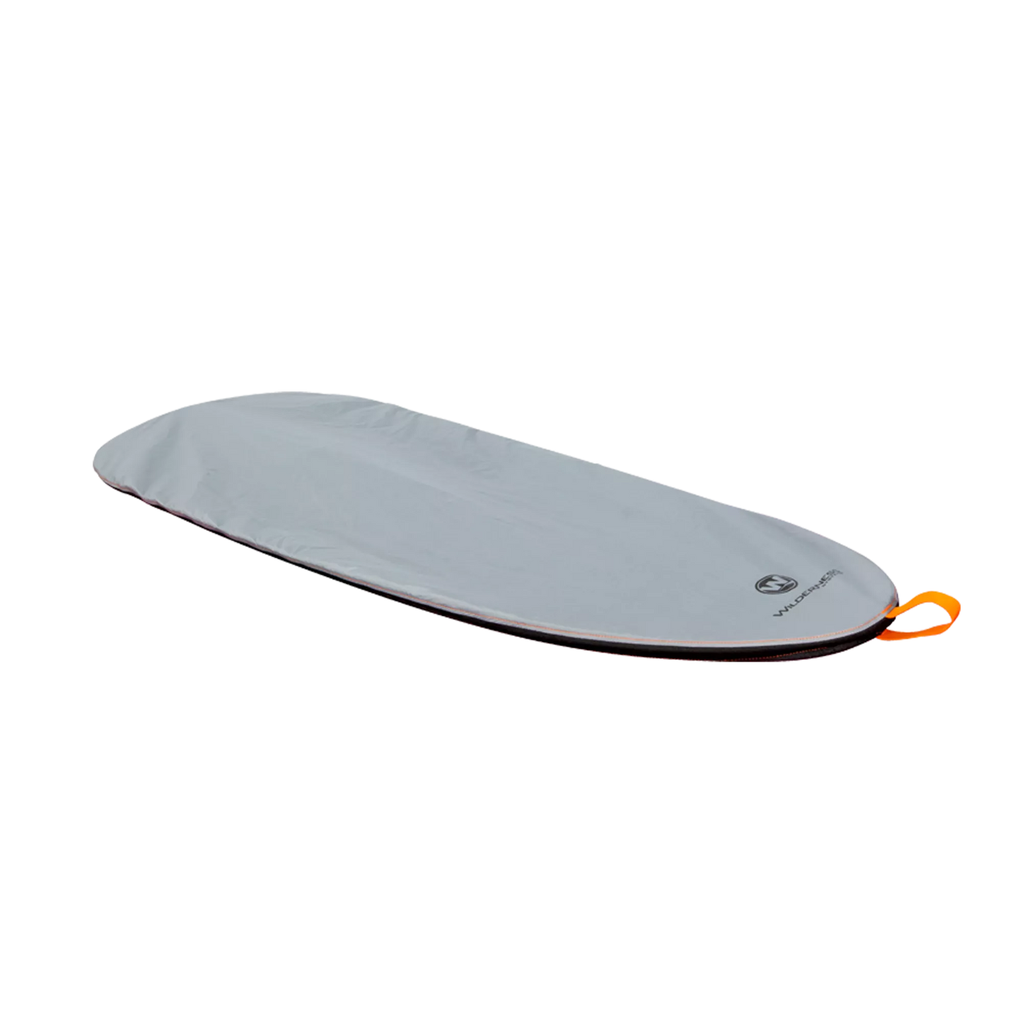 A white surfboard on a black background with a Wilderness Systems TrueFit Cockpit Cover.