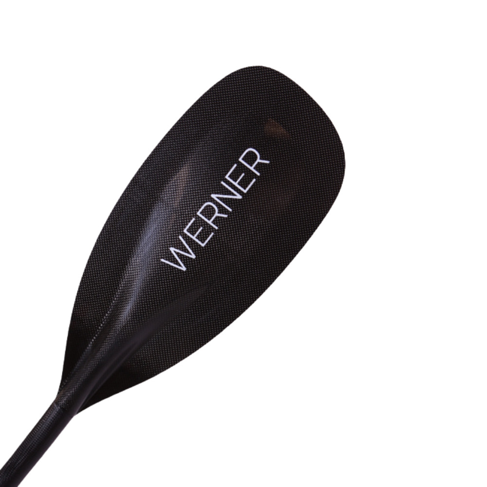 An advanced Stealth paddle with white text by Werner.
