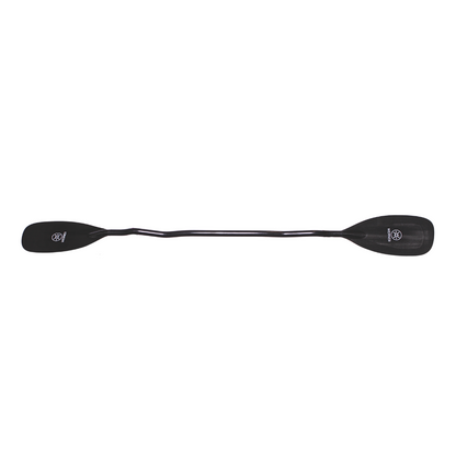 The Werner Paddles Stealth is a sleek, single black kayak paddle with dual blades and a slight shaft bend, ideal for racing enthusiasts.