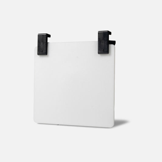 The Canyon Coolers Side Table / Divider is a rectangular frosted white HDPE board with two black clips at the top, displayed on a plain light grey background.