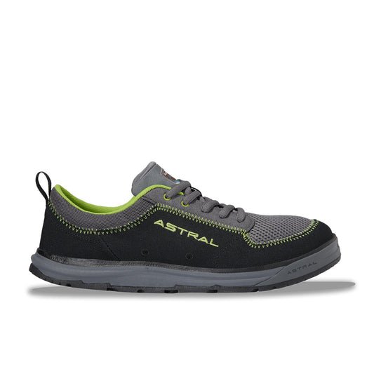 A pair of Brewer 2.0 - Men's shoes by Astral, black and green in color.