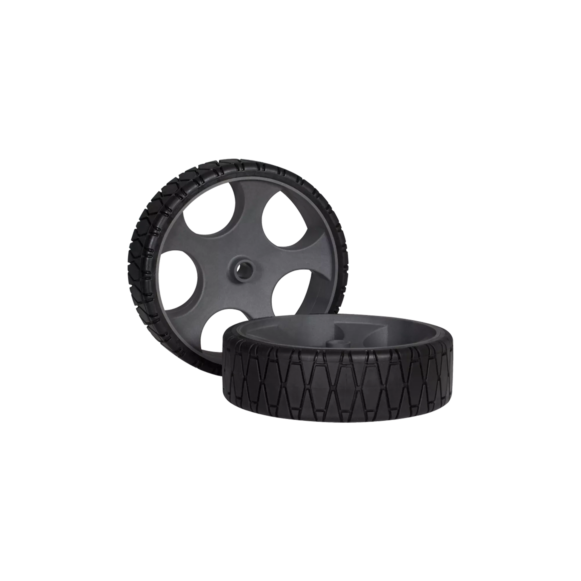 The Wilderness Systems Heavy Duty Kayak Cart, featuring 12" no-flat wheels with a textured, treaded surface and four-spoke design, is displayed against a plain background—ideal for reliable performance on your kayaking adventures.