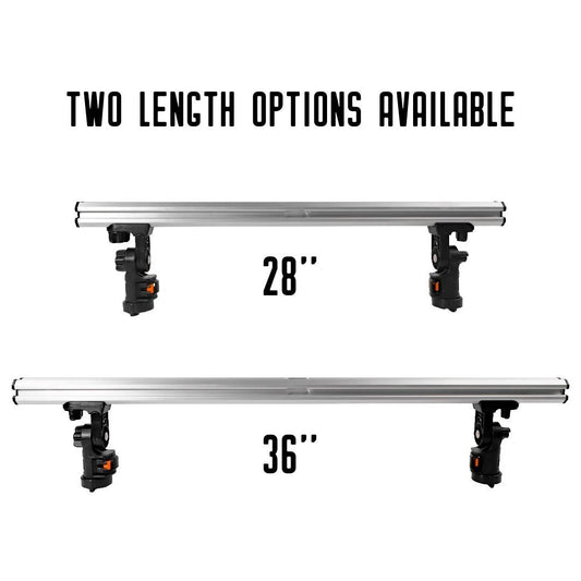 The YakAttack Command Center HD Crossbar comes in 28" and 36" lengths, each with black adjustable clamps. Two size options available—perfect for mounting kayak fishing accessories.
