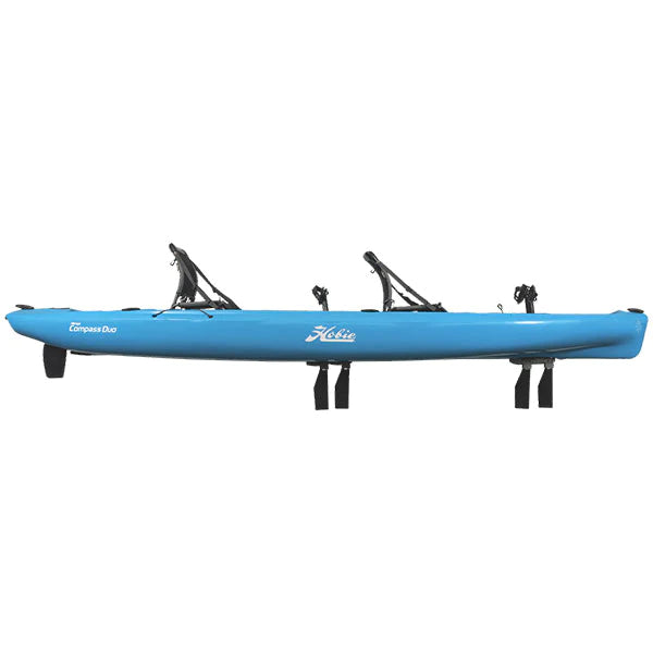 A blue Hobie Mirage Compass Duo 13'6 kayak on a white background.