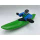 A Foamie Creeker from the Foamie Friends collection, complete with a helmet, navigates a green kayak on a plain background, poised for river adventures.