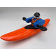 Foamie Friends' Foamie Creeker features a toy figure in a blue outfit and helmet, paddling in a vibrant orange kayak, perfect for river play against a plain background.