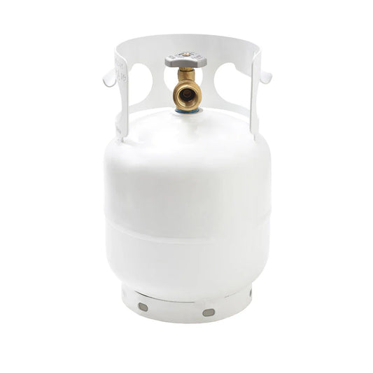 The Flame King 5lbs Propane Tank features an OPD valve and is shown standing upright on a plain white background.