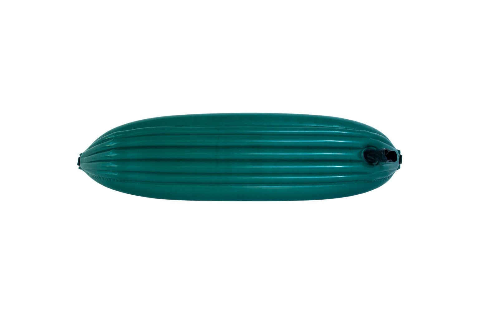 A Baraka Inflatable Canoe by Gumotex, featuring a green ribbed surface and an air valve on one end, is durable enough for a white water adventure.