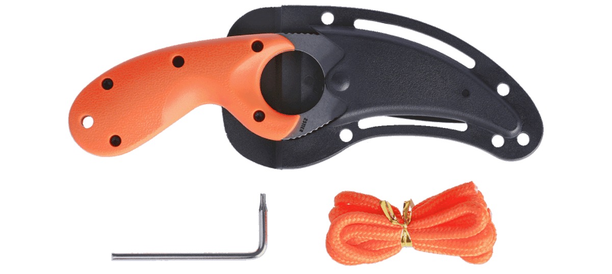 The CRKT Bear Claw Knife is a fixed blade knife with a corrosion-resistant steel blade. It features an orange handle and a black handle for added style and visibility.