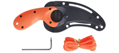 The CRKT Bear Claw Knife is a fixed blade knife with a corrosion-resistant steel blade. It features an orange handle and a black handle for added style and visibility.
