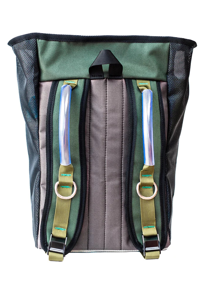 Thwart Bag - Rafting Mesh Gear Bag by River Station Gear for hikes with blue reflective strips and mesh side pockets on a white background, featuring a durable YKK zipper.