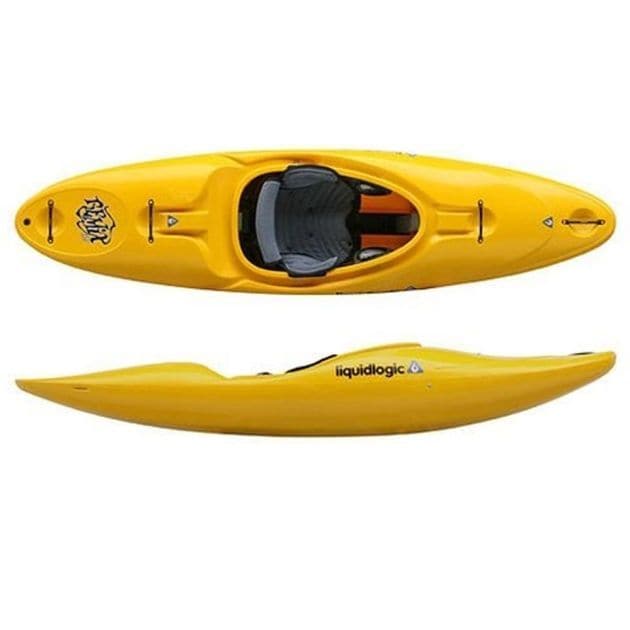 Featuring the Remix 47 kids kayak manufactured by LiquidLogic shown here from a third angle.