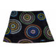The FunLuvin' Fleece Skirt by FunLuvin' Fleecewear boasts multicolored concentric circle patterns on a black fleece background, complemented by an ultra-comfortable elastic waistband. Crafted from premium anti-pill fleece, this skirt guarantees both style and durability.
