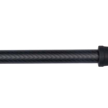 Close-up of a Newport Tiller Extension Handle - 18" in black carbon fiber with a matte finish, showcasing ergonomic design and a small black cap on the right end, set against a white background.