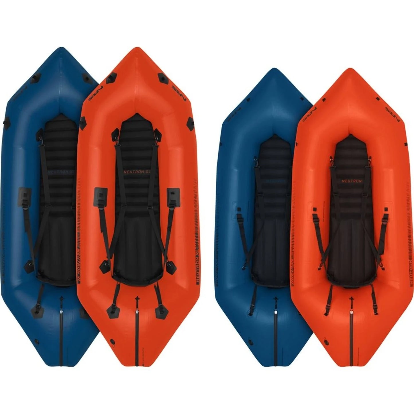 Three Neutron Packrafts in blue, orange, and black colors by NRS.