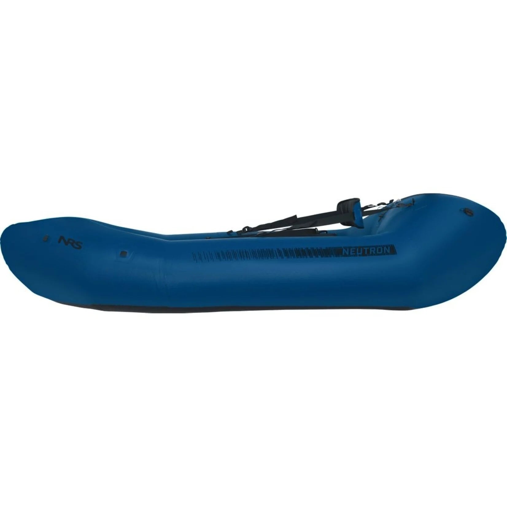 An NRS Neutron Packraft, blue in color, set against a white background.