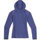 The Outdoor Research Echo Hoodie - Women's is a purple, long-sleeve, hooded ultralight base layer with UPF 15 sun protection, shown laid flat on a white background—ideal for active days outdoors.