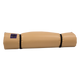 The Jacks Plastic Welding Pickup Paco Pad is a tan waterproof camping mattress, rolled up and secured with two black straps. A small purple label is on one end, shown against a plain white background.