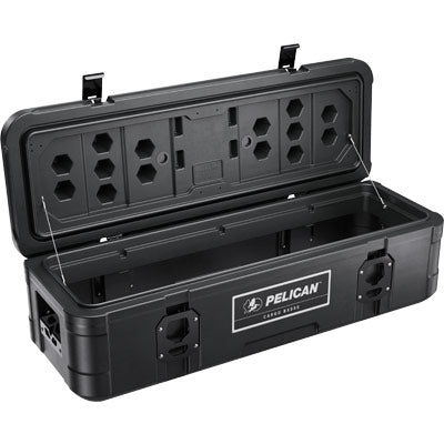 The Pelican BX55S Cargo Case features an open hinged lid, empty molded interior, and side handles—perfect as a weather-resistant storage case for your truck bed.