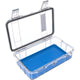 The Pelican M60 Dry Case is a compact, clear waterproof case with a blue textured liner and silver latch for reliable gear protection.