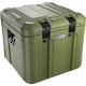 The Pelican TX50 Adventure Case is an olive green hard-sided cooler with metal handles and two black front latches, providing rugged protection for your outdoor gear.