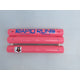Image of three pink cylindrical objects placed parallel to each other. The top object displays the text "Rapid Rung Raft Ladder," while the bottom one features a "PULL" label accompanied by a downward arrow.