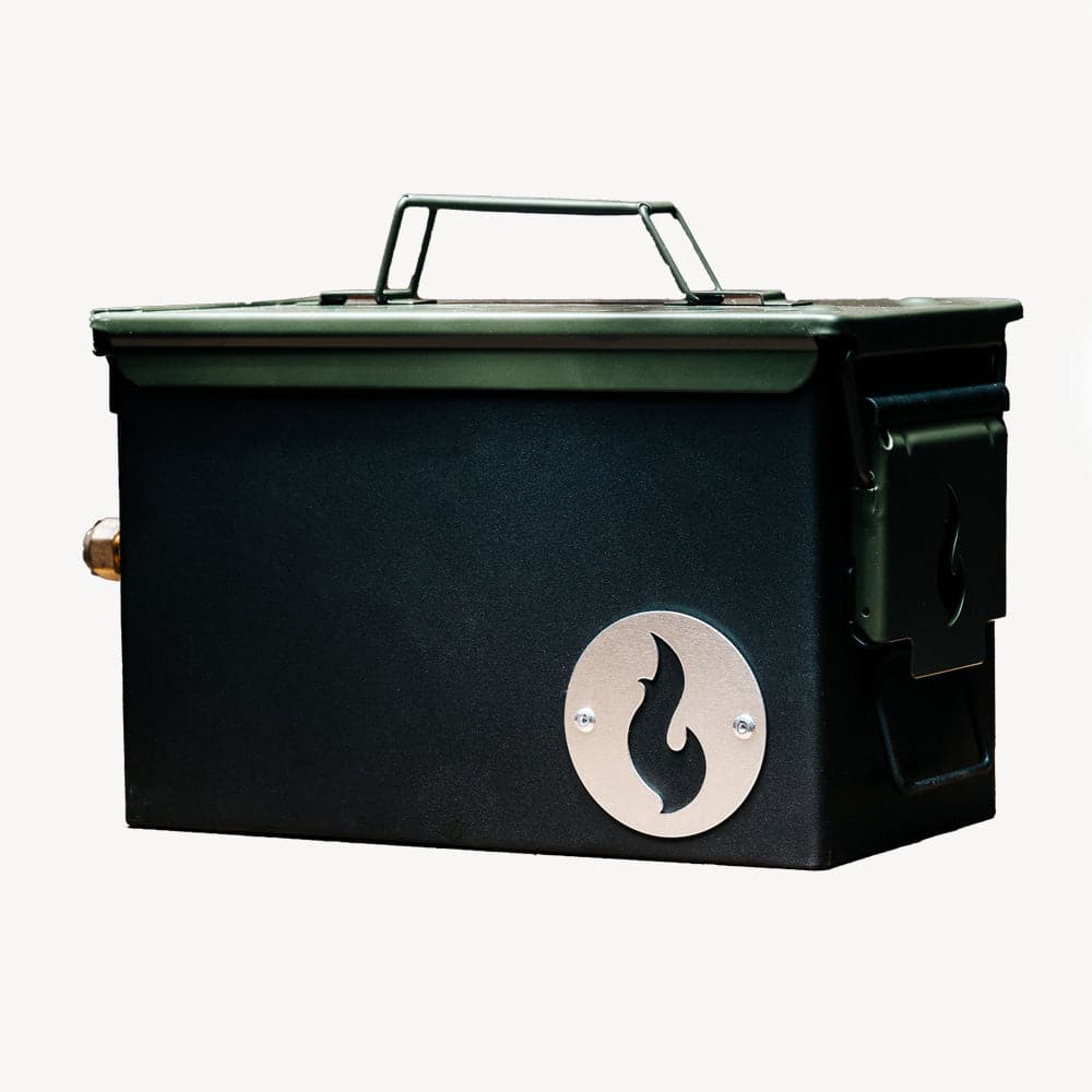 Featuring the VolCanNo Combo Propane Firebox fire pan manufactured by LavaBox shown here from one angle.