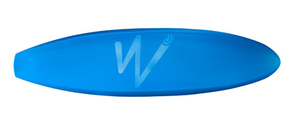 The Waka Kayaks Puffy Steeze surfboard features a stylized "W" logo in the center, exuding classic puffy steeze, and is showcased horizontally against a pristine white background.