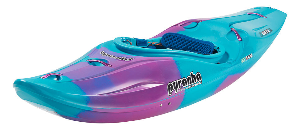 Pyranha ReactR Whitewater Kayak, Color Cotinga Blue, Diagonal View