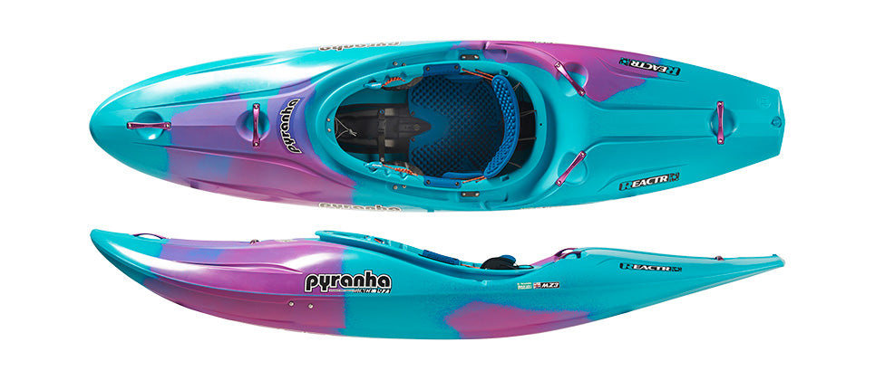 Pyranha ReactR Whitewater Kayak, Color Cotinga Blue, Side Profile, Top View