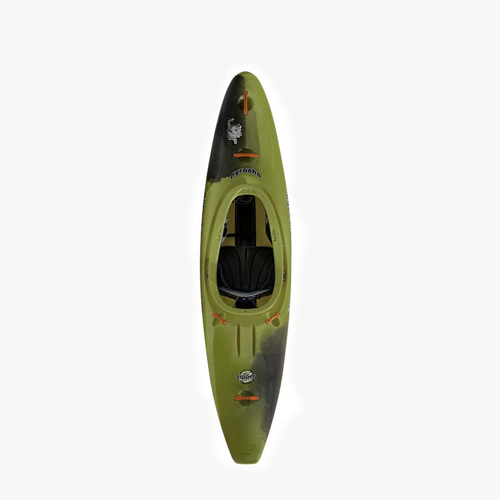 Featuring the Ripper 2 creek boat, freestyle kayak, play boat, river runner kayak manufactured by Pyranha shown here from a fourth angle.